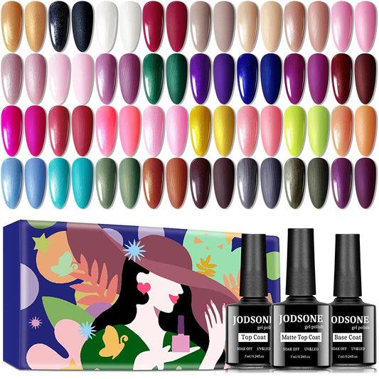 JODSONE Gel Nail Polish Starter Set Ribbon Glitter Summer Light Gel Nail Polish Winter Dark Nail Polish Glossy 35-Piece Multi-color Gel Nail Polish Set