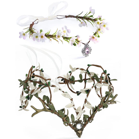 MOSTORY Pink Fairy Crown & Woodland Elf Headpiece for Wedding Bridal Carnival Maternity Party Costumes