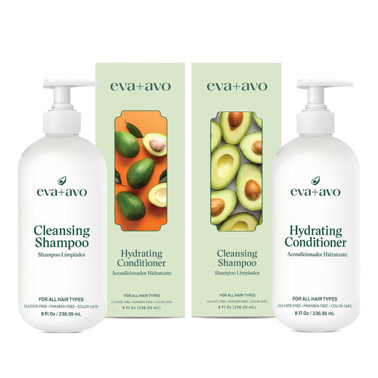 EVA + AVO Shampoo and Conditioner Set Ð Cleansing Shampoo and Hydrating Conditioner with Avocado Oil and Wild Rosemary for All Hair Types Ð 8 Fl Oz
