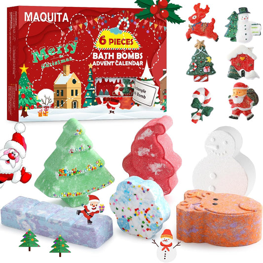 MAQUITA Christmas Bath Bombs,6Pcs Funny Christmas Surprise and Mystery Blind Box Designs Great Christmas Gift for Boys and Girls