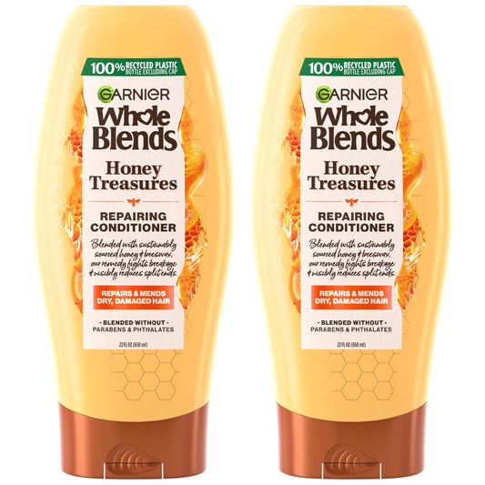 Garnier Whole Blends Honey Treasures Repairing Conditioner, for Dry, Damaged Hair, 22 Fl Oz, 2 Count (Packaging May Vary)