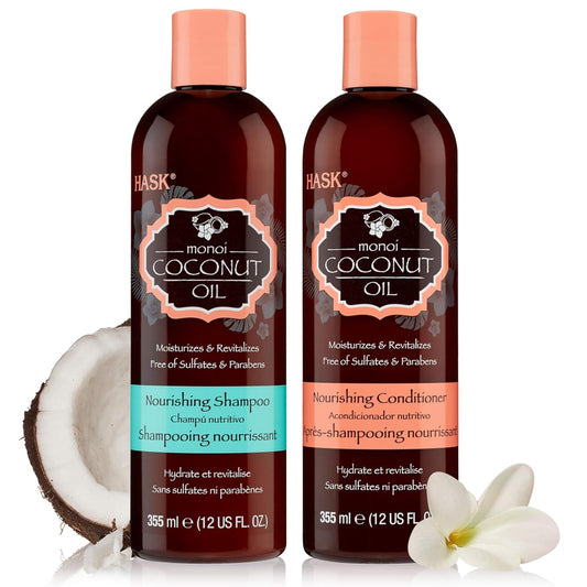HASK COCONUT Nourishing Shampoo + Conditioner Set for All Hair Types, Color Safe, Gluten-Free, Sulfate-Free, Paraben-Free, Cruelty-Free - 1 Shampoo and 1 Conditioner