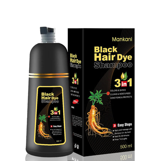 Mankani Black Hair Dye Shampoo 3 in 1 for Women&Men,100% Gray Coverge(shampoo tinte para canas) with Herbal Ingredients Instant Hair Color Shampoo, Long Lasting, No Stain, Ammonia Free 500ML